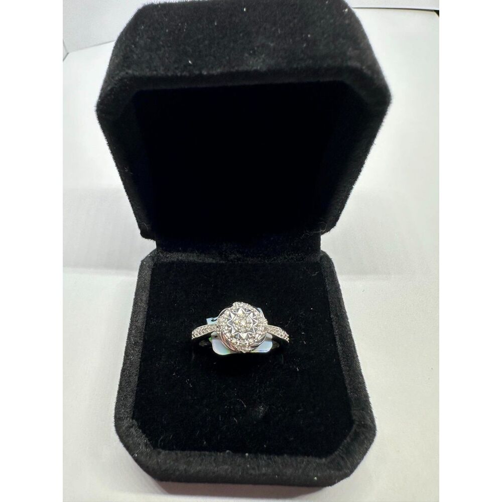 Beautiful Halo Natural Diamond Cluster Ring on Sterling Silver Band